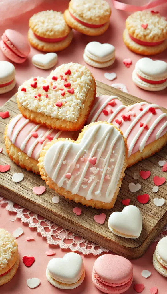 Coconut macaroons A decorated low-carb Valentine’s Day cookie with sugar-free white chocolate drizzle.