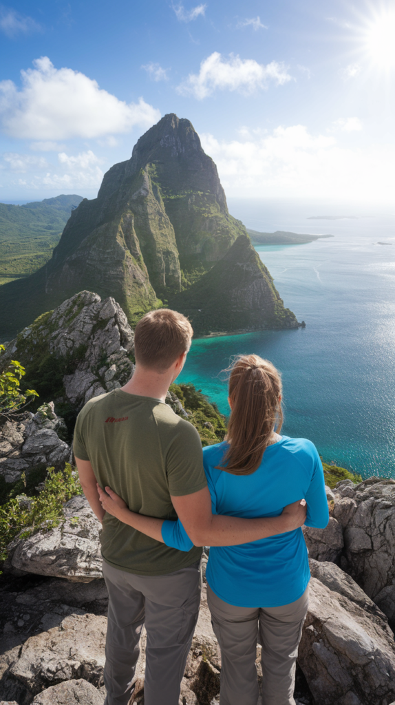 Standing atop the Gros Piton, you gaze out over the turquoise waters, feeling the cool breeze and marveling at the lush landscape below.