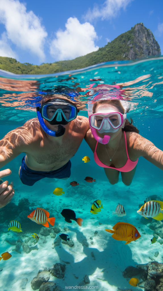 St Lucia Travel Guide. Anse Chastanet Beach is a hidden gem known for its crystal-clear waters and vibrant coral reefs, perfect for snorkeling or diving. Its peaceful atmosphere makes it ideal for relaxation, away from the more tourist-heavy spots. You’re floating in the clear, turquoise water, surrounded by colorful fish, while the majestic Pitons rise in the distance, creating a perfect, peaceful setting for your beach day.
