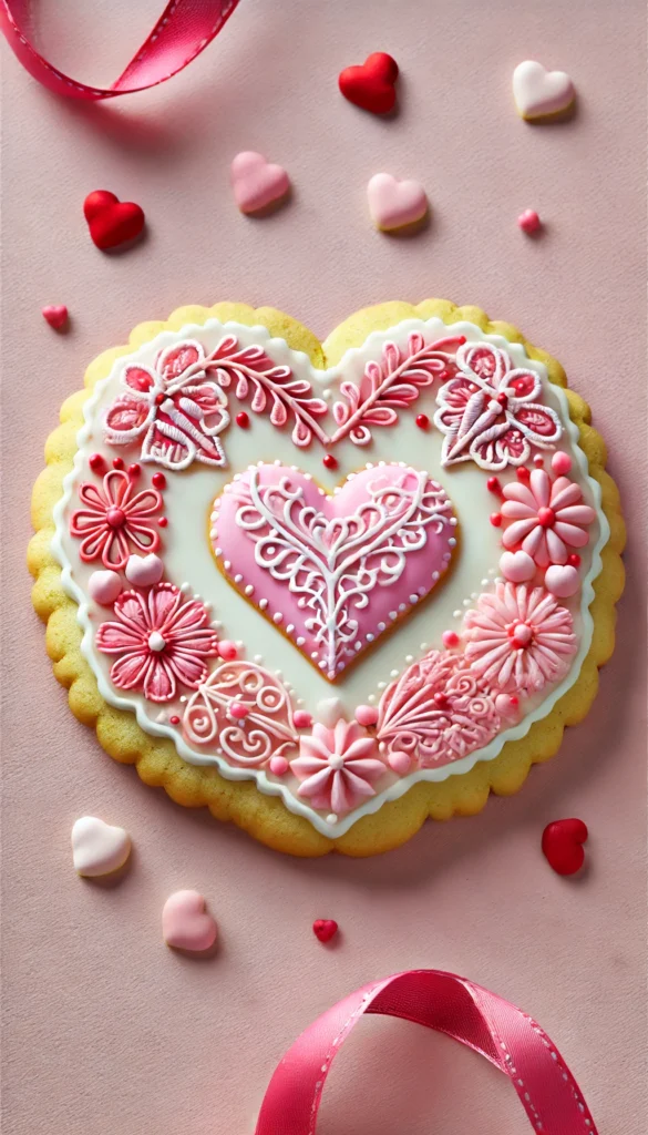  Vanilla bean shortbread cookie - A decorated low-carb Valentine’s Day cookie, featuring a decorated with sugar-free icing in pink