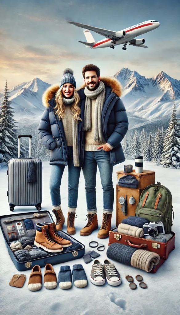 winter travel tips Bonus 1. Winter Road Trip Packing List. Bags and Packs with layered clothing and woolens, waterproof gear, jackets, hiking boots, emergency gear, sleeping bag and camera.