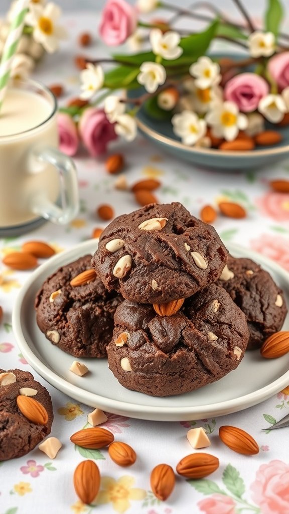 Decorated Low Carb Easter Cookies:
Low carb cocoa powder cookies with almonds on a plate