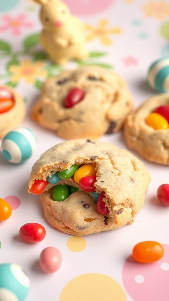 Decorated Low Carb Easter Cookies:
Colorful low carb jelly bean surprise cookies with pastel decorations
