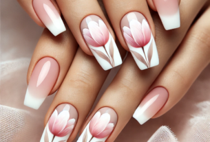Nails with Tulips - Soft pink on french tips