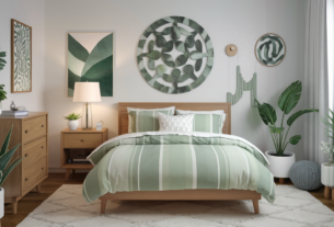 Teen Bedroom Ideas. A cozy teen bedroom with nature-inspired greenery decor, featuring wooden furniture, plants, and artistic wall decorations.