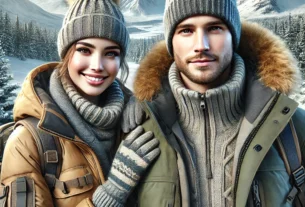 A man and a woman stylishly dressed in layers of winter clothing including hats and gloves and winter jackets. One of the 7 Must-Have Winter Travel Tips for a Stress-Free, Cozy Adventure!