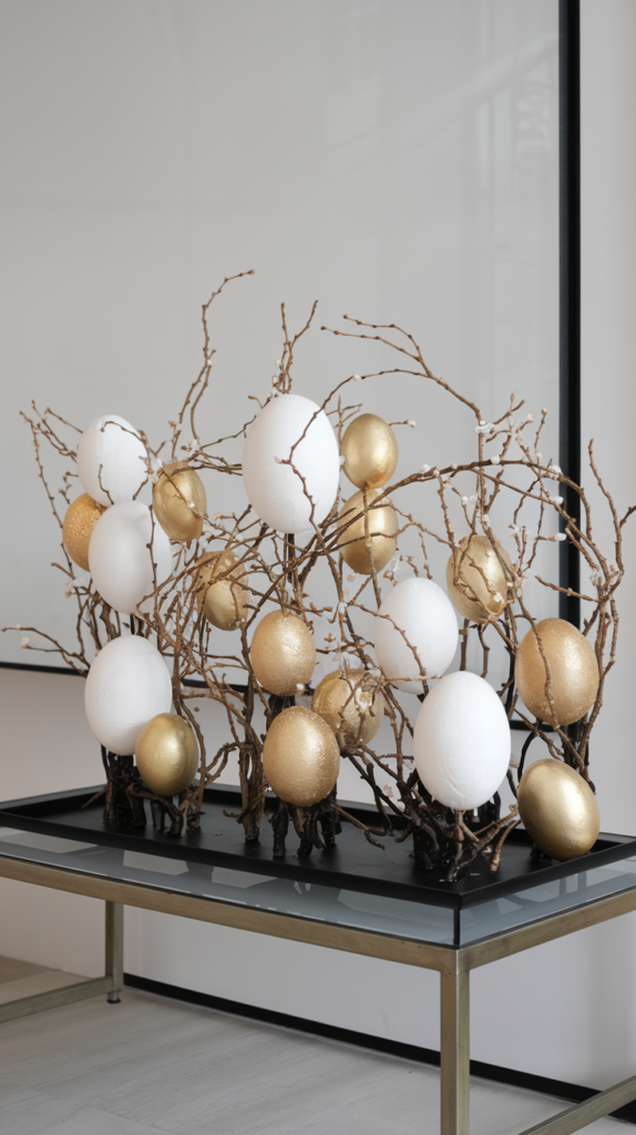 White and Gold Egg Sculpture adds elegance to your Easter Decor