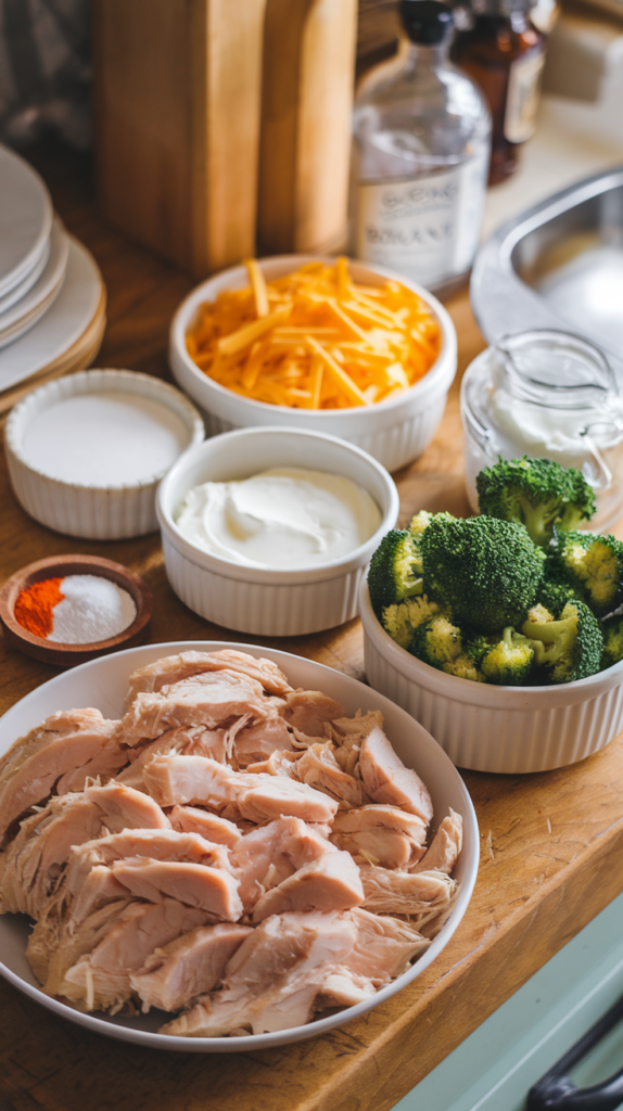 Easy Low Carb Chicken Casserole Recipe showing the ingredients ready to make the casserole