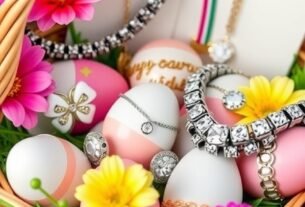 Easter gift basket ideas for teens including trendy jewelry pieces in an Easter decorated basket.