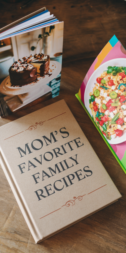 Mother's Day Gift Ideas: Personalized Family Recipe Book open to a favorite page for a Chocolate Cake recipe from her grandmother.