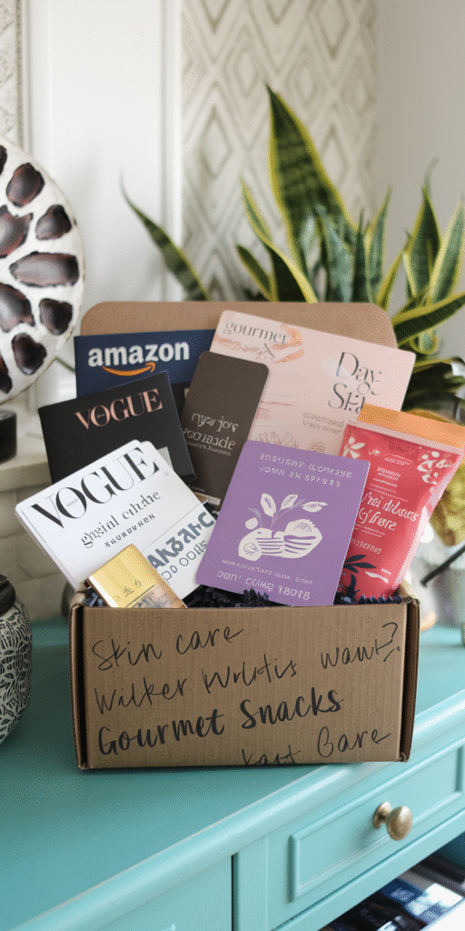 Mother's Day Gift Ideas including A beautifully arranged subscription box filled with colorful goodies and a personalized touch.