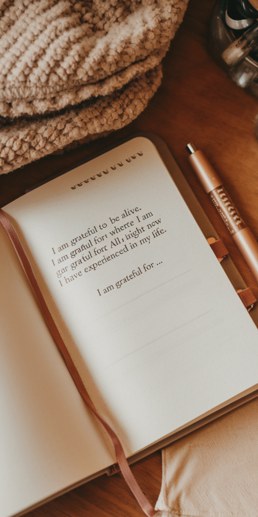 Mother's Day Gift Ideas including An open wellness gratitude journal with a pen beside it on a light surface.